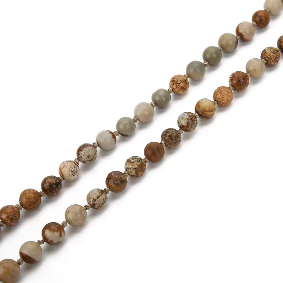 Jasper Mala Necklace – 108 Beads with Tassel