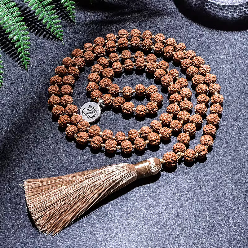 Natural Rudraksha Mala Necklace & Bracelet Set