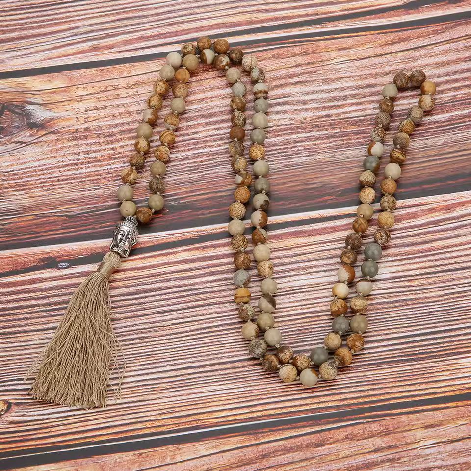 Jasper Mala Necklace – 108 Beads with Tassel