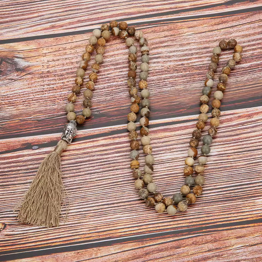 Jasper Mala Necklace – 108 Beads with Tassel