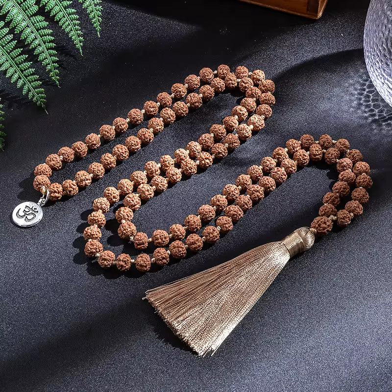 Natural Rudraksha Mala Necklace & Bracelet Set