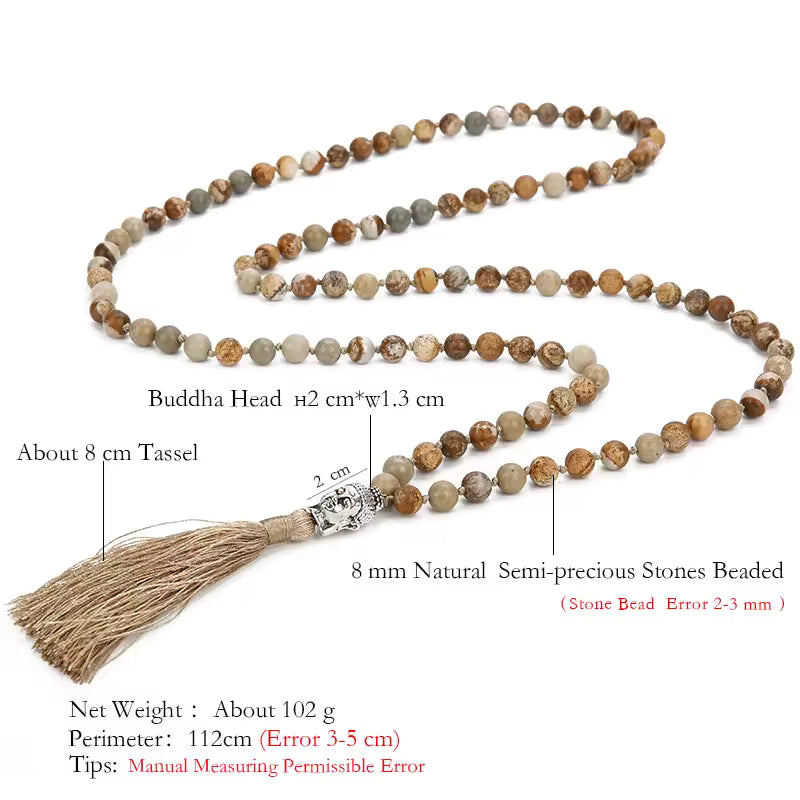 Jasper Mala Necklace – 108 Beads with Tassel