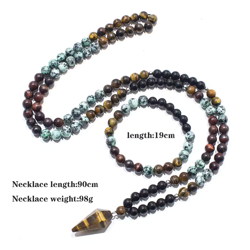 Mixed Gemstone Necklace with Onyx Turquoise Tiger Eye