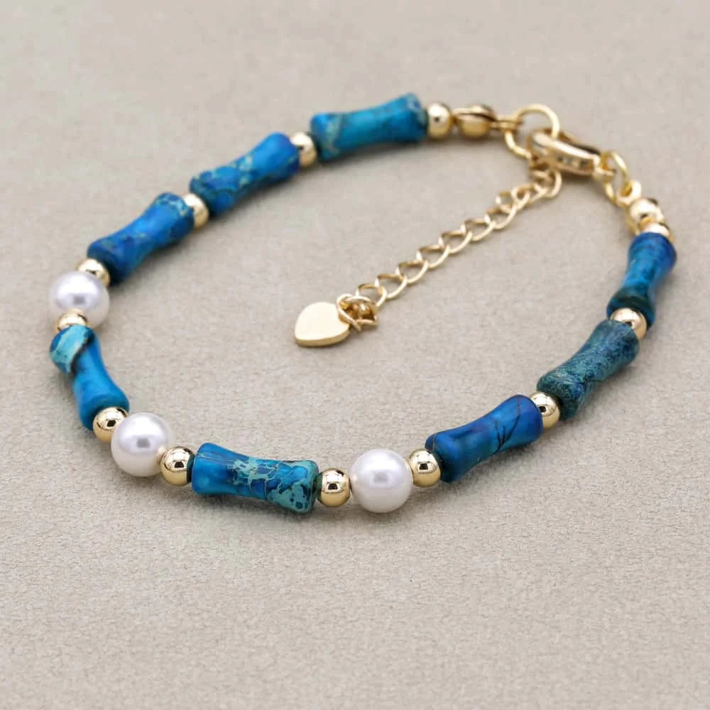 Shell Pearl & Blue Imperial Stone Bracelet