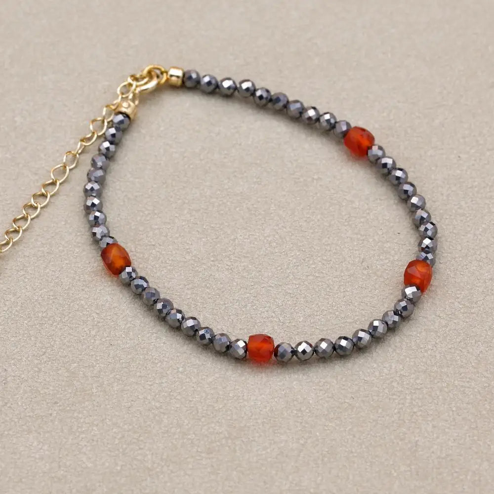 Pyrite & Red Onyx Beaded Bracelet