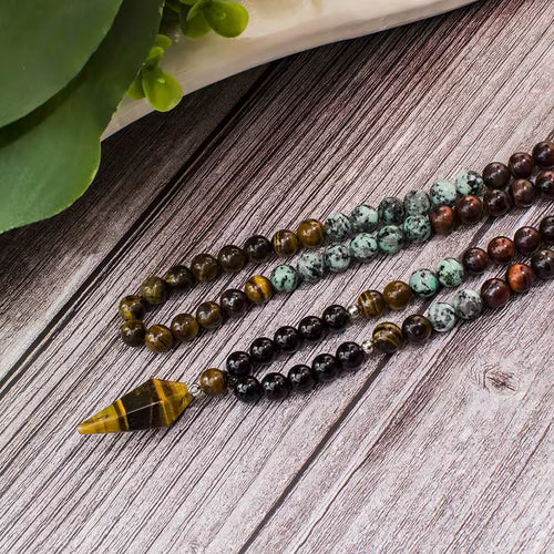 Mixed Gemstone Necklace with Onyx Turquoise Tiger Eye