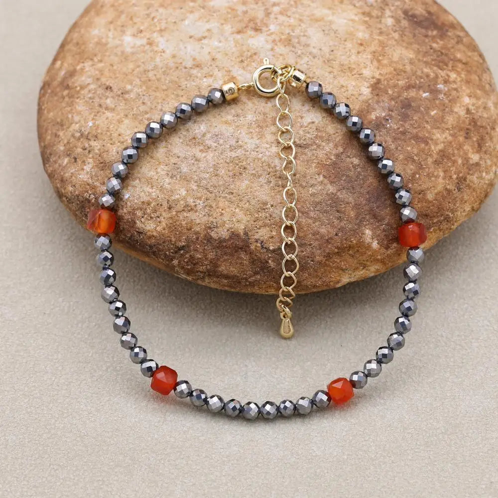 Pyrite & Red Onyx Beaded Bracelet