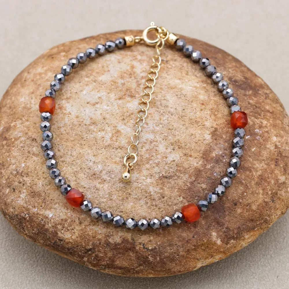 Pyrite & Red Onyx Beaded Bracelet