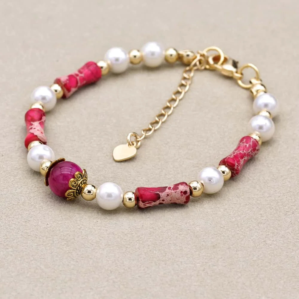 Shell Pearl & Rhodochrosite Bracelet