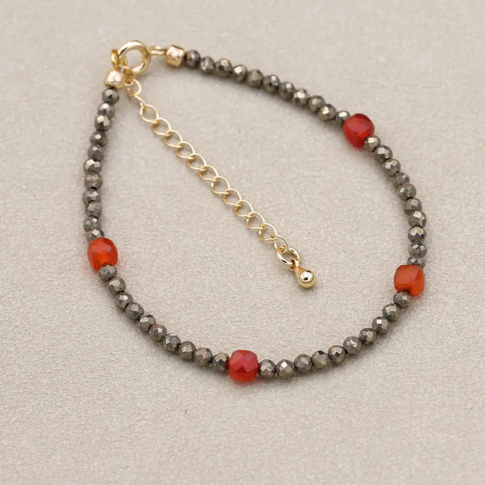 Pyrite & Red Onyx Beaded Bracelet