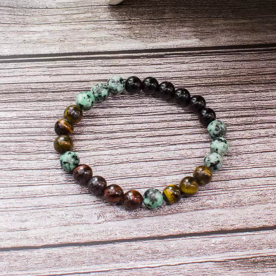 Mixed Gemstone Necklace with Onyx Turquoise Tiger Eye