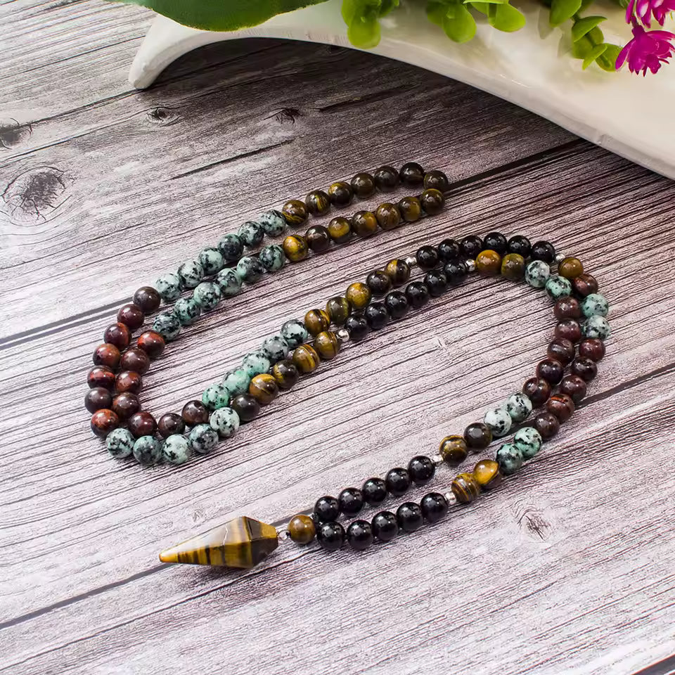 Mixed Gemstone Necklace with Onyx Turquoise Tiger Eye