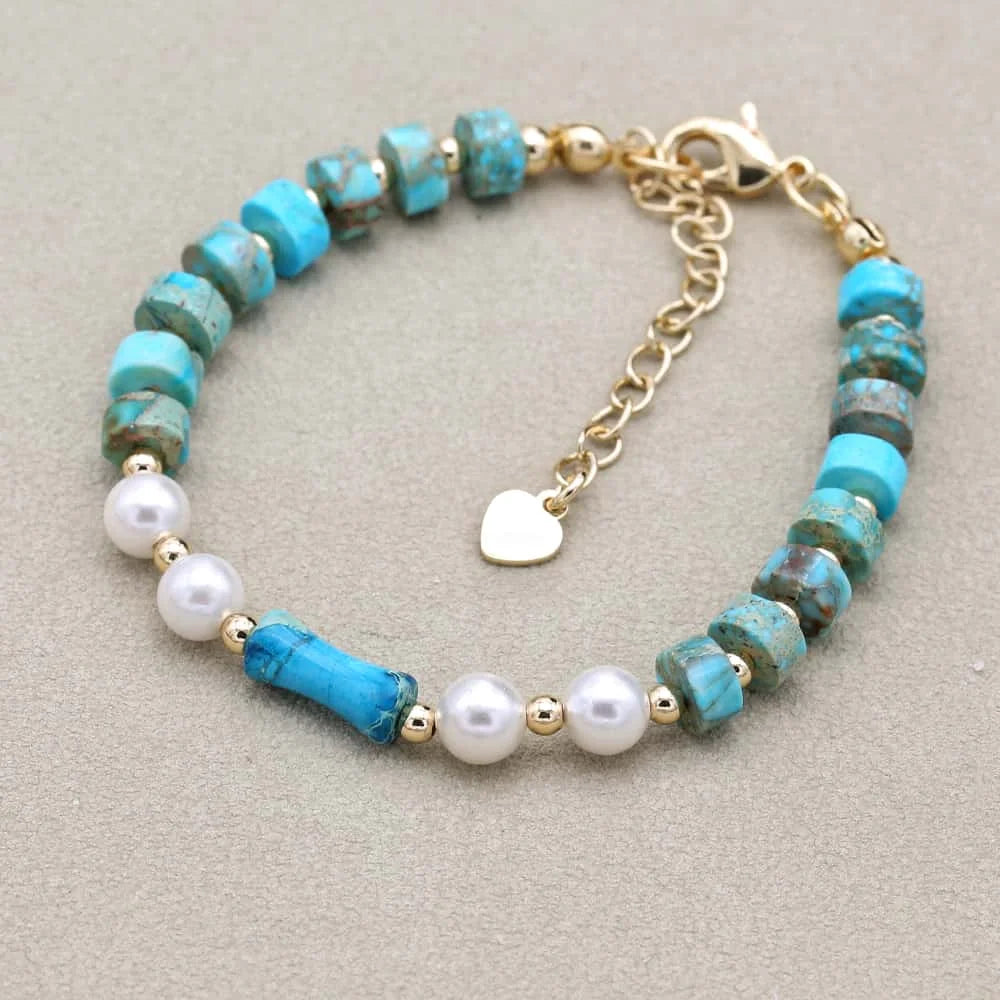 Blue Imperial Jasper & Pearl Bracelet
